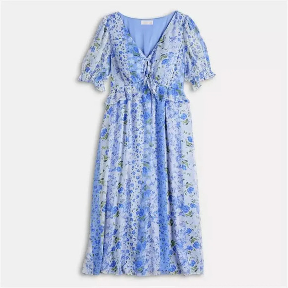 NWT LC Lauren Conrad Floral Print Pleated Empire Waist Chiffon V-Neck Midi Dress - Picture 7 of 16